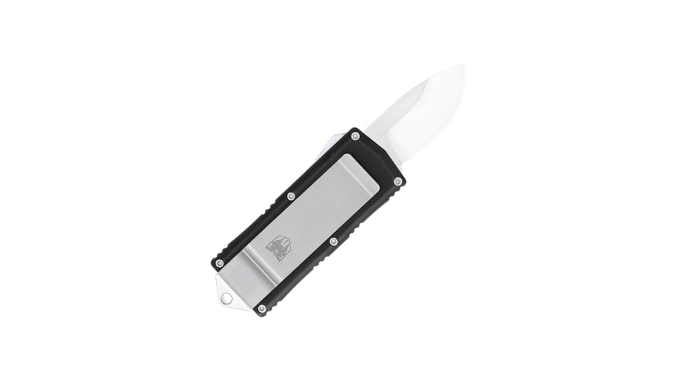 CobraTec Knives Money Clip OTF Knife, 1.75in, D2 Steel, Drop Non-Serrated, Black Handle, BLKOTFMCDNS