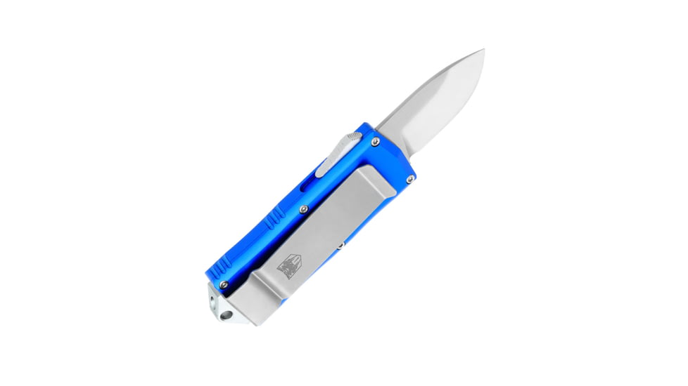 CobraTec Knives Money Clip OTF Knife, 1.75in, D2 Steel, Drop Non-Serrated, Blue Handle, BLUOTFMCDNS