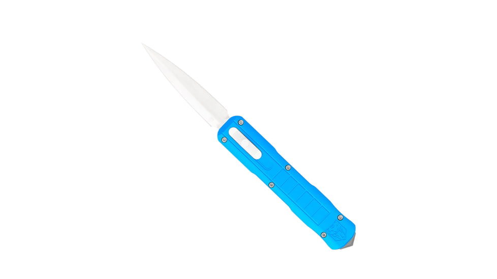 CobraTec Knives Raptor OTF Knife, 3.13in, D2 Steel, Dagger Non-Serrated, Blue Handle, CTRPTBLUDAGNS
