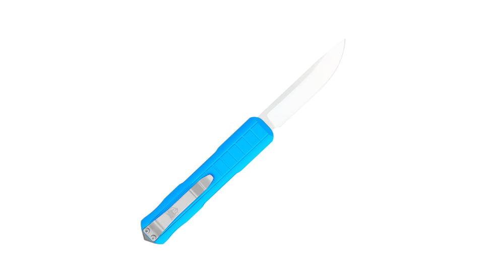 CobraTec Knives Raptor OTF Knife, 3.13in, D2 Steel, Drop Non-Serrated, Blue Handle, CTRPTBLUDNS