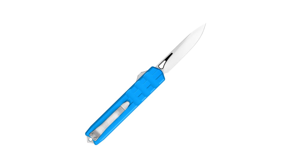 CobraTec Knives Small Enforcer OTF Knife, 2.25in, M390 Drop Non-Serrated, Blue Handle, SCTEBLUM390DNS