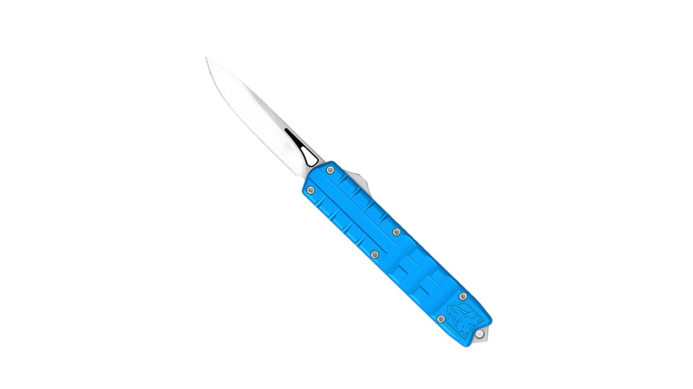CobraTec Knives Small Enforcer OTF Knife, 2.25in, M390 Drop Non-Serrated, Blue Handle, SCTEBLUM390DNS