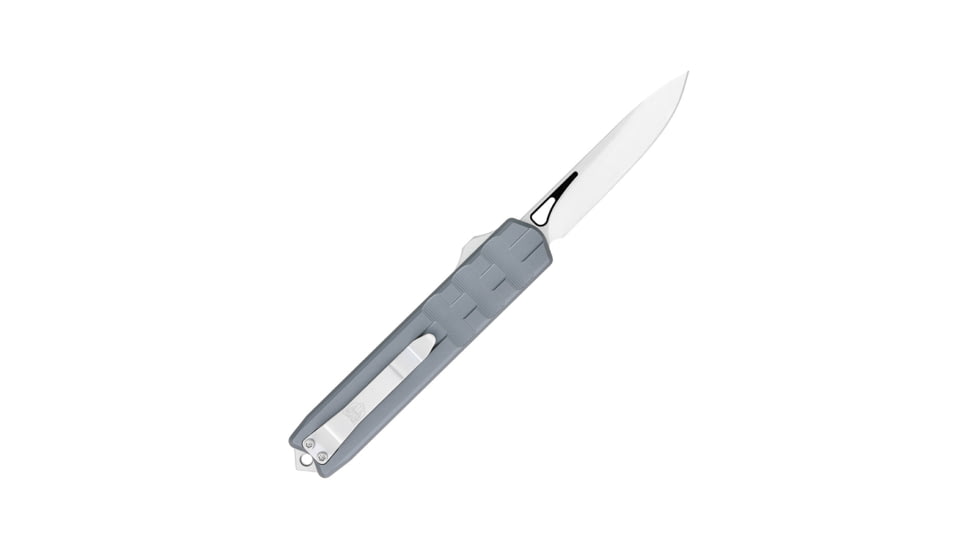 CobraTec Knives Small Enforcer OTF Knife, 2.25in, M390 Drop Non-Serrated, Grey Handle, SCTEGRYM390DNS