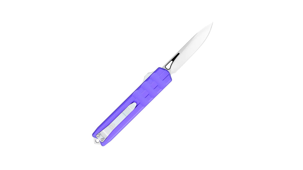 CobraTec Knives Small Enforcer OTF Knife, 2.25in, M390 Drop Non-Serrated, Purple Handle, SCTEPURM390DNS