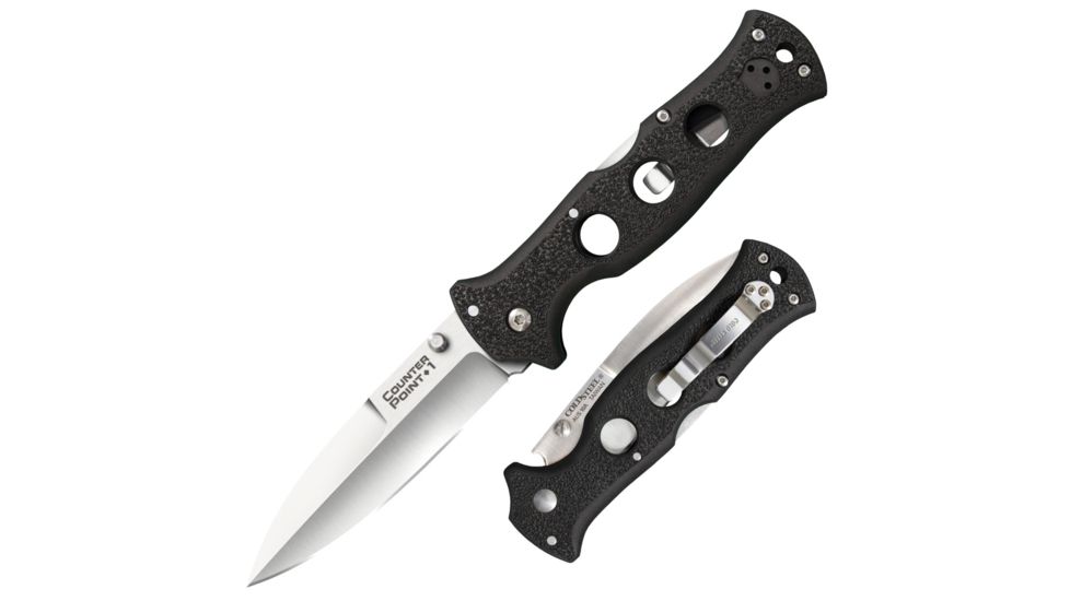 Cold Steel Counter Point l Folding Knife, 4in, Japanese AUS10A Steel Blade, Black Griv Ex Handle, CS-10AB