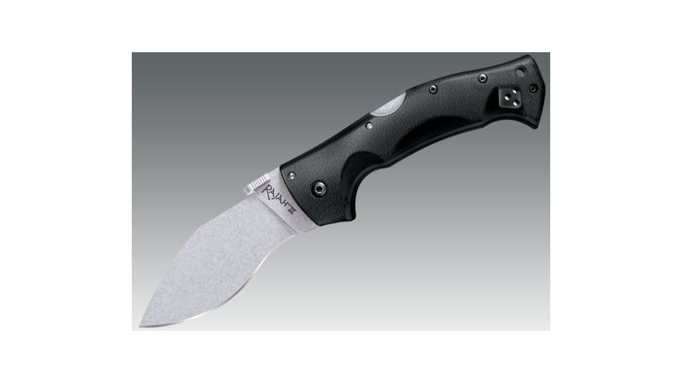 Cold Steel Rajah III Folding Knife, 3.5in Plain Carpenter CTS BD1 Alloy w/Stonewash Finish, Black Griv-Ex Handle, CS-62KGCM