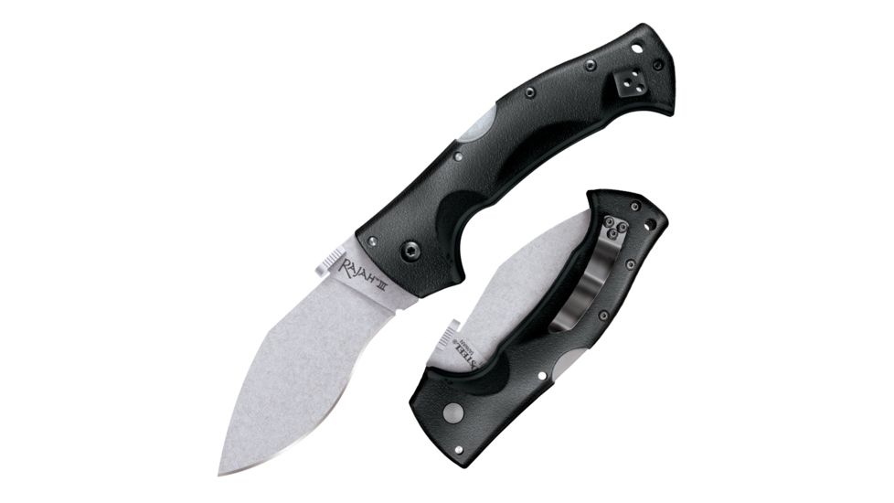 Cold Steel Rajah III Folding Knife, 3.5in Plain Carpenter CTS BD1 Alloy w/Stonewash Finish, Black Griv-Ex Handle, CS-62KGCM