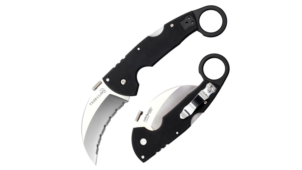 Cold Steel Tiger Claw Knife, 3in Serrated Blade, Black, CS-22KFS