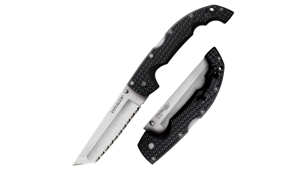 Cold Steel Voyager Tanto Serrated Extra Large, 5.5in Blade Length, AUS10A Steel Knife, CS-29AXTS
