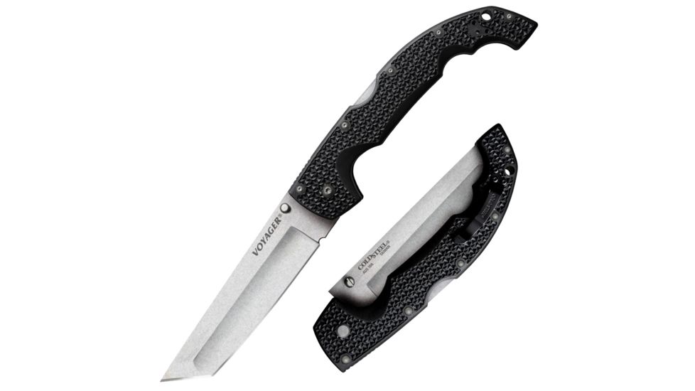 Cold Steel Voyager XL Folding Knife, 5.5in, Tanto Point Plain Edge, AUS10A Steel Blade, Black Griv-Ex Handle, CS-29AXT