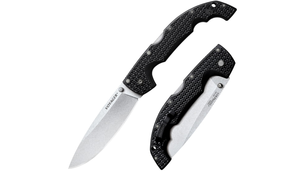 Cold Steel XL Voyager Lockback Folding Knife, Black Griv-Ex Handle, 6.75 Closed, 5.5 Stonewash AUS-10A Stainless Dro, CS-29AXB