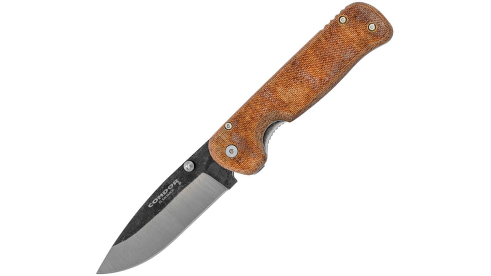 Condor Krakatoa Linerlock Desert Folding Knife, 3.5 natural finish 1095HC steel blade, Desert tan canvas micarta handle, CTK3938-4.27HC