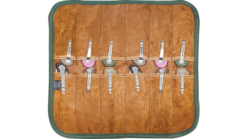 Condor Tool and Knife 12 Folding Knives Carry Roll, 14in Overall, Canvas/Leather, Green, CTK-CCFR