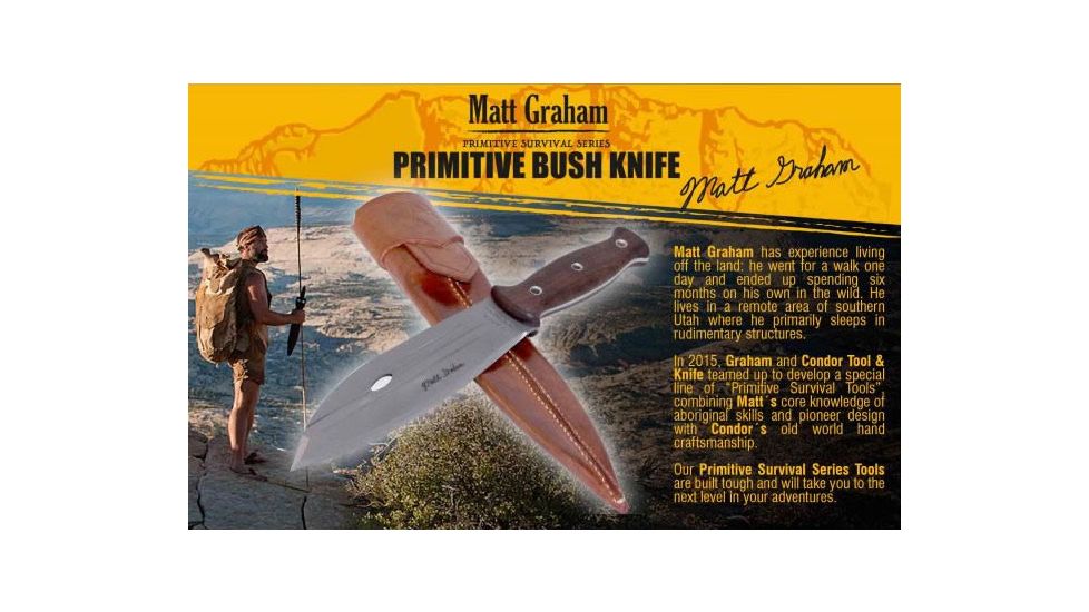 Condor Tool and Knife Primitive Bush Knive, 420 Hc Stainless Steel Blasted Satin Blade, Hardwood Handle, CTK242-8