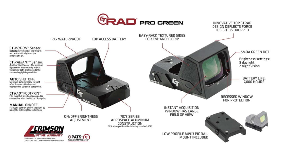Crimson Trace Reflex Sight Rad Pro 5 MOA Green Dot M1913 Mount, Black, 01-3000037