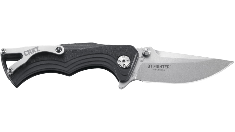 CRKT Bt Fighter - Compact, Designed By Brian Tighe in Ridgefield, Folding Knife W/Button Lock, 2.85in, Plain Edge, Stonewash Finish, Glass Reinforced Nylon Handle, 5220