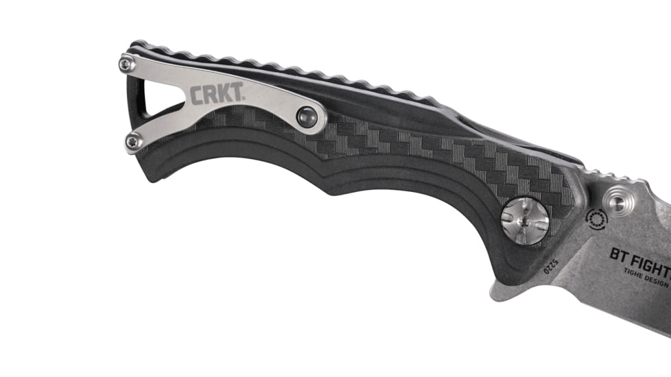CRKT Bt Fighter - Compact, Designed By Brian Tighe in Ridgefield, Folding Knife W/Button Lock, 2.85in, Plain Edge, Stonewash Finish, Glass Reinforced Nylon Handle, 5220