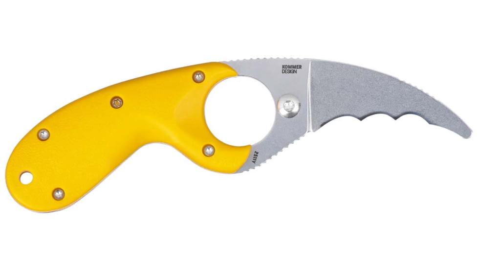 CRKT Bear Claw 2.39in Fixed Blade Knife, AUS 8, Hawkbill, Yellow w/Veff Serrations Glass-Reinforced Nylon, 2511Y