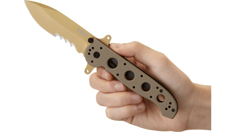 CRKT M21 Folding Knife, Drop Point Veff Combo Edge, Desert Tan Blade/Handle M21-14DSFG