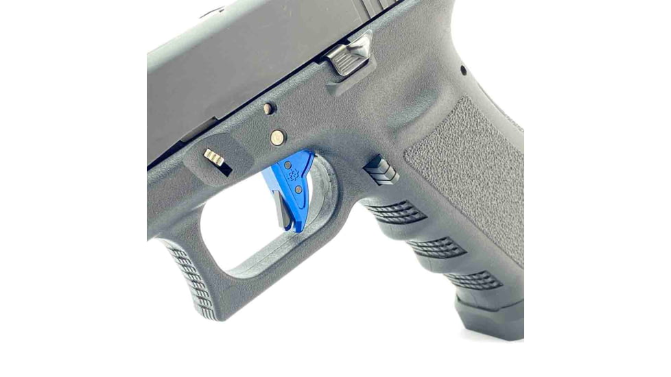 Cross Armory Glock Gen 1-3 Enhanced Flat Faced Trigger w/Bar, 9mm, Aluminum, Blue/Black, crGTb-bl-bk