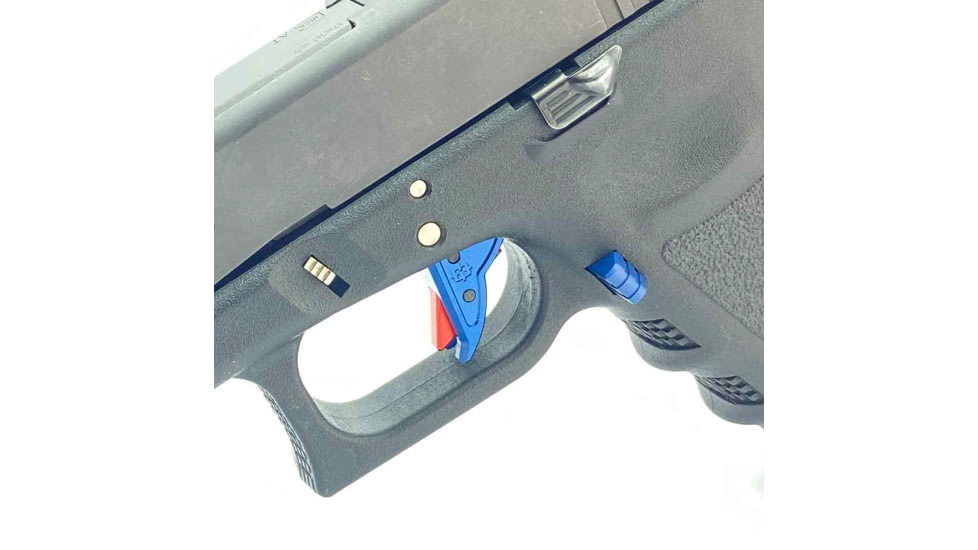 Cross Armory Glock Gen 1-3 Enhanced Flat Faced Trigger w/Bar, 9mm, Aluminum, Blue/Red, crGTb-bl-rd