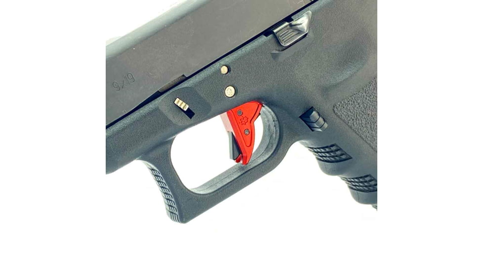 Cross Armory Glock Gen 1-3 Enhanced Flat Faced Trigger w/Bar, 9mm, Aluminum, Red/Black Safety, crGTb-rd-bk