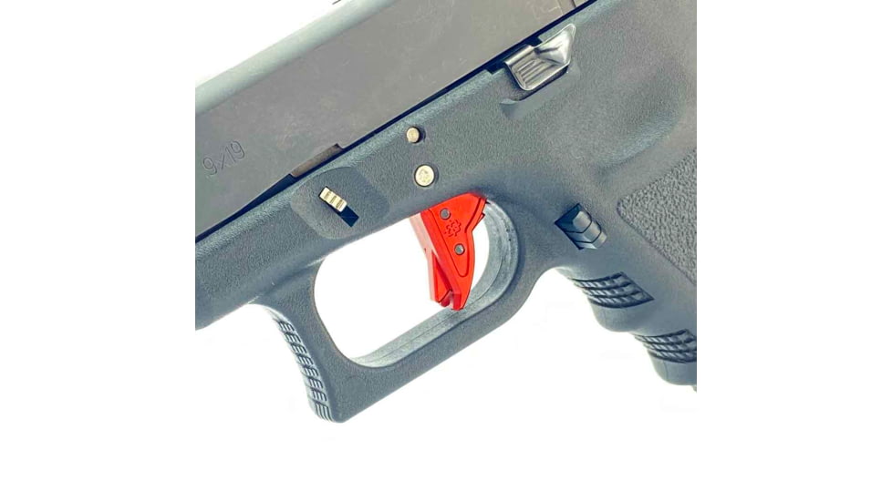 Cross Armory Glock Gen 1-3 Enhanced Flat Faced Trigger w/Bar, 9mm, Aluminum, Red/Red Safety, crGTb-rd