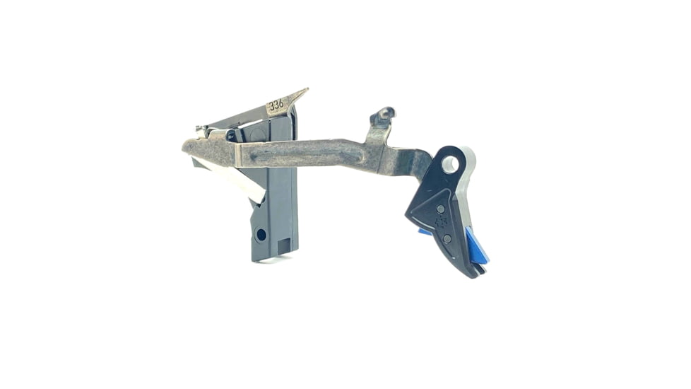 Cross Armory Glock Gen 1-3 Enhanced Flat Faced Trigger w/ Bar, Drop-in Shoe/3.5 Spring, 9mm, Aluminum/Blue Safety, Black/Blue, Small, crGTdi-bk-bl