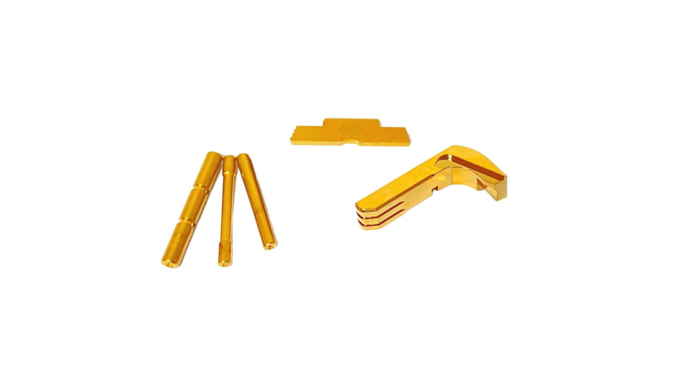 Cross Armory Glock Operator Kit, 3-Piece Generation 1-3 w/ 3-Pin Set, Extended Metal Mag Catch, Extended Slide Lock, Gold, Small, crGOKgd