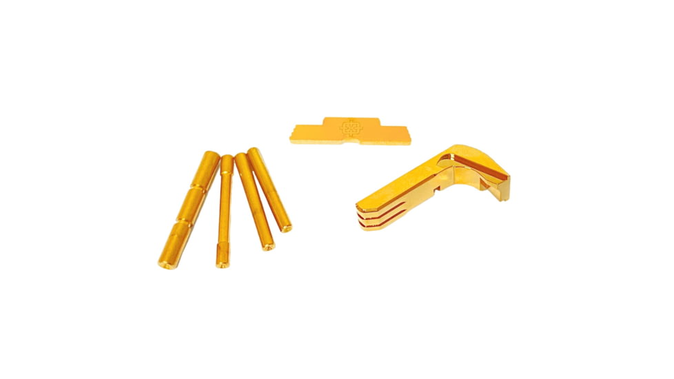Cross Armory P80 3 Piece Kit, 4 Pin Set, Extended Mag Catch, Extended Slide Lock, Gold, Small, CRP80OKGD