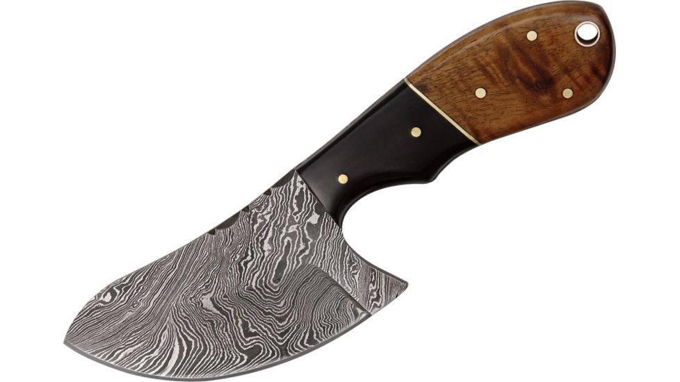 Damascus Butcher Fixed Blade Knife,3in,Damascus Steel Blade,Brown Wood And Black Buffalo Horn Handle DM1062