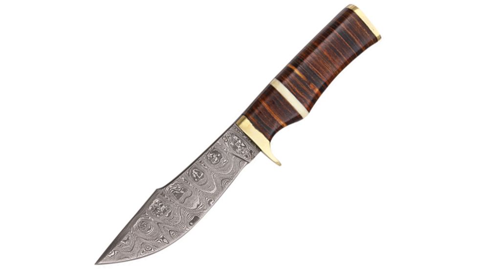 Damascus Fixed Blade Hunter w/ Leather Handle DM1066