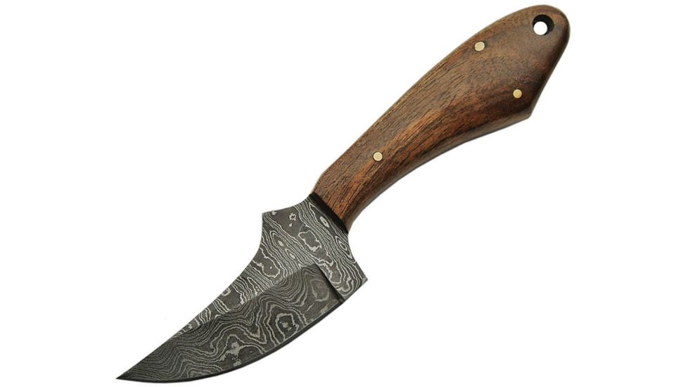 Damascus Fixed Blade Skinner Wood Fixed Blade Knife, 2.875in, Damascus Steel, Standard Edge, Brown, Wood Handle DM1131WN