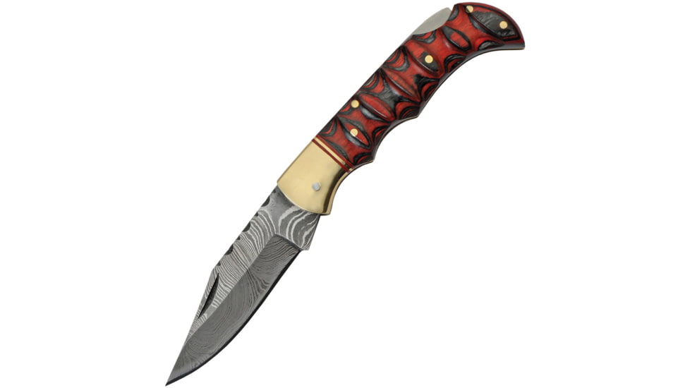 Damascus Red and Black Lockback