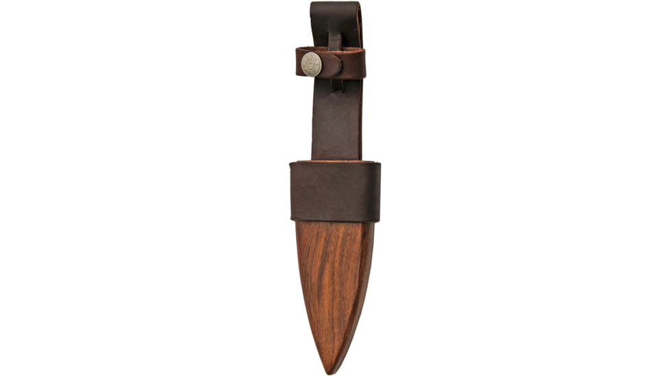 Damascus Sgian Dubh Wood Sheath Knife, 9.25in Overall, 4.5in Double Edge Damascus Steel Dagger Blade, Rosewood Handle, Rosewood And Leather Sheath, DM-1171