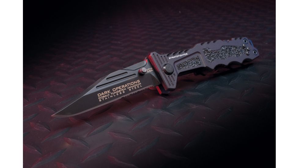 Dark Operations Knives Stratofighter Covert Tactical  Folder, Modified Clip Point w/ TICN Finish, Black DOH107