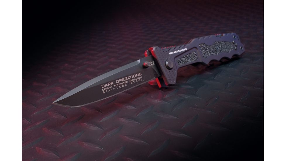 Dark Operations Knives Stratofighter Stiletto Tactical Folder w/ TICN Finish, Black DOH109