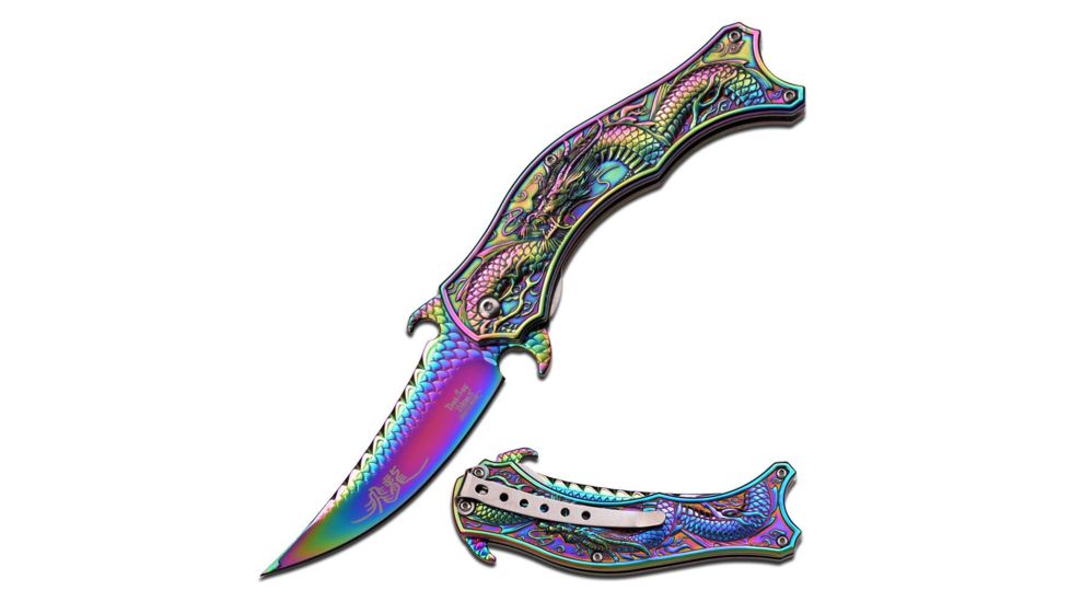 Dark Side Blades Folding Blade, 4in, Stainless Steel Blade, Stainless Steel Rainbow Titanium Coated Mirror Handle DS-A019RB