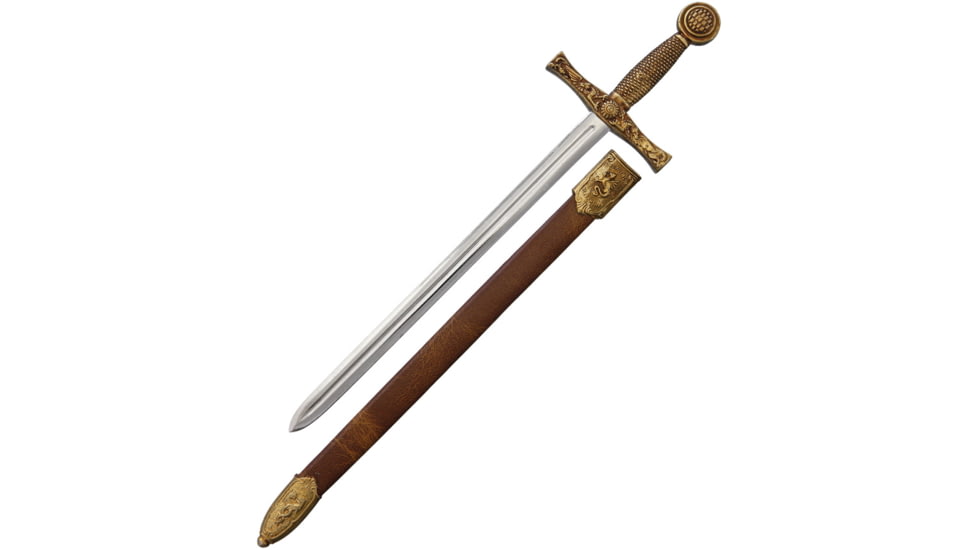 Denix Sword Letter Opener, 7 mirror finish unsharpened metal alloy blade, Brass finish metal alloy handle, DX3030F