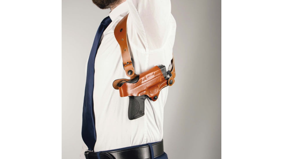 DeSantis C.E.O. Shoulder Rig Leather Holsters, Glock 20, 21, 21SF, 29, 30, 37, 38, 39, Left Hand, Plain, Tan, 11ZTBE8Z0