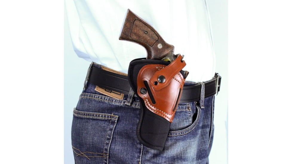 DeSantis Dual Angle Hunter Hybrid Belt Leather Holster, Colt Anaconda 4in, Dan Wesson 44VH 4in, Ruger Redhawk 4in, S&amp;W N Frame 4in, Classic Hunter, Ambidextrous, Plain, Black, M90BJ44Z0