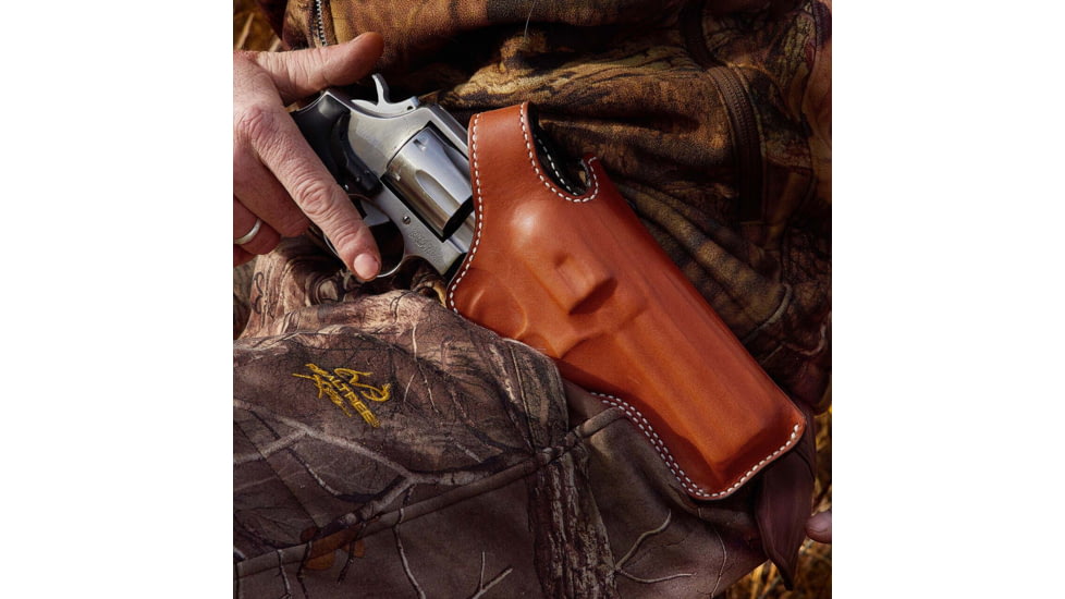 DeSantis Dual Angle Hunter Leather OWB Holster, S&amp;W N Frame 4in, Colt Anaconda 4in, Dan Wesson 41VH, 44VH 4in, Ruger Redhawk 4in, Left Hand, Plain, Tan, 016TD44Z0