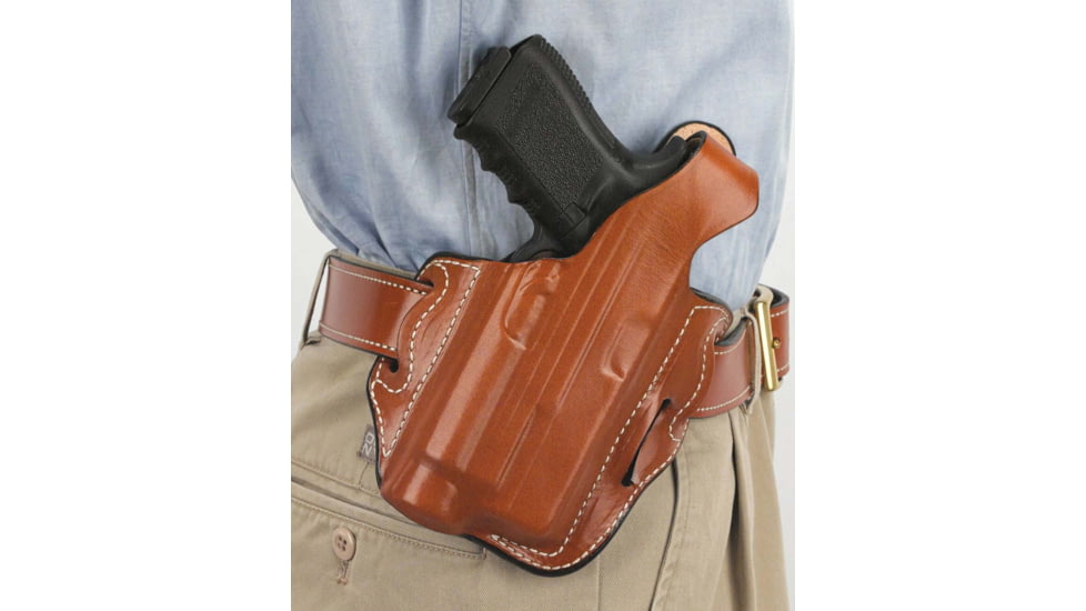 DeSantis Tac-Lite Leather Belt Holster, Glock 19, 23, 32 w/ Inforce APLC, Left Hand, Plain, Tan, 117TB2JZ0