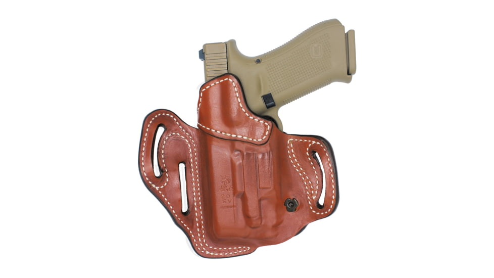 DeSantis Vengeance Scabbard Leather OWB Holster, Glock 19/19x/19 Gen 5/23/32/45 w/SureFire XC1, Belt Slide, Right, Tan, 201TA3WZ0