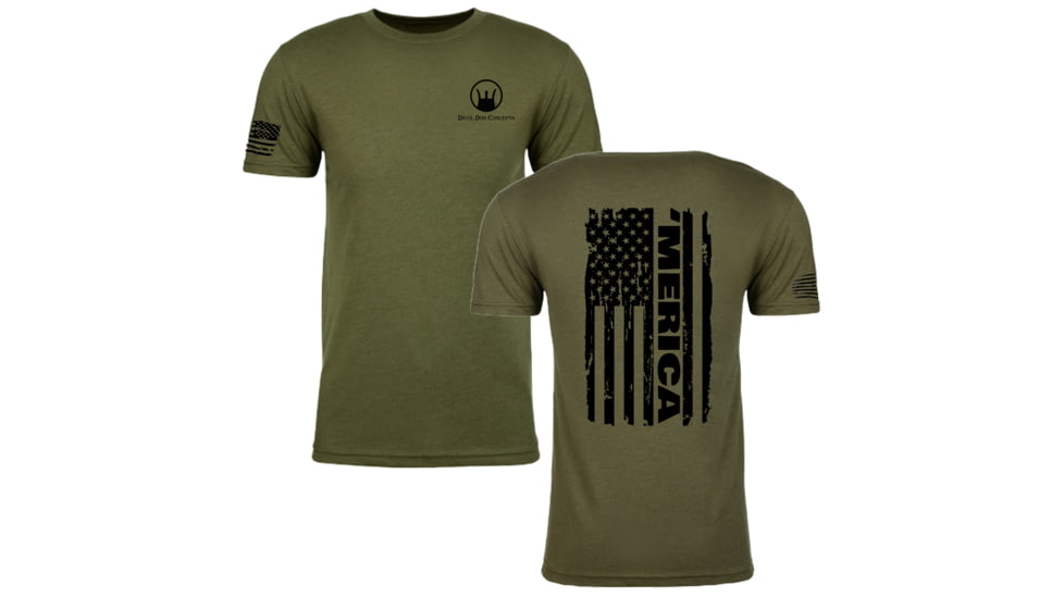 Devil Dog Concepts Black Merica Flag T-Shirt - Mens, Military Green, Small, DDCA-BMF-MGS