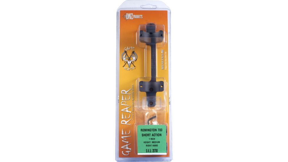 DNZ Products Game Reaper Scope Mount - Remington 700 Short Action, Medium Ring, 0 MOA, 1 in Tube, Black Matte, 20700