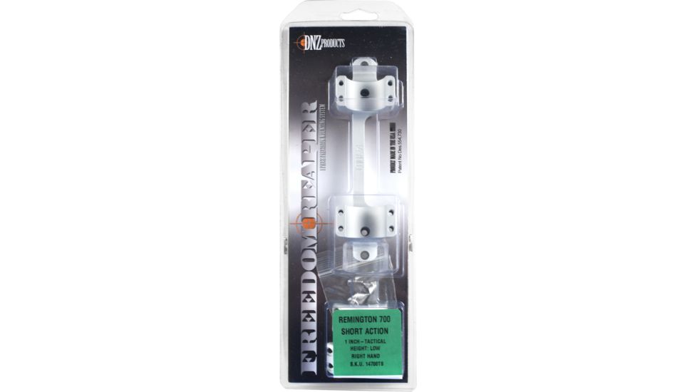 DNZ Products Game Reaper Scope Mount - Remington 700 Short Action, Low Ring, 0 MOA, Hand, 1 in Tube, Silver, 14700TS