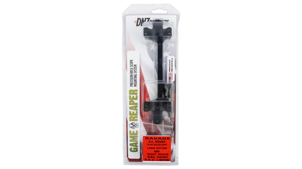 DNZ Products Game Reaper Scope Mount/Ring Combo Savage Round Receiver w/8-40 Screw Holes, 30mm Tube, Medium, Long Action, Matte Black, L30200