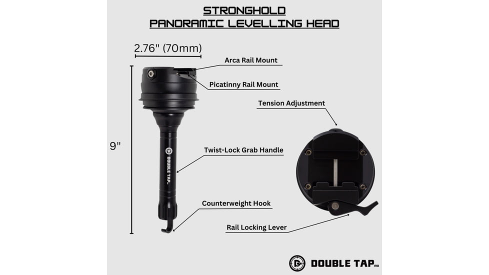 Double Tap Industries Stronghold Carbon Fiber Shooting Tripod w/Leveling Head, Black, TRI-CF-002L