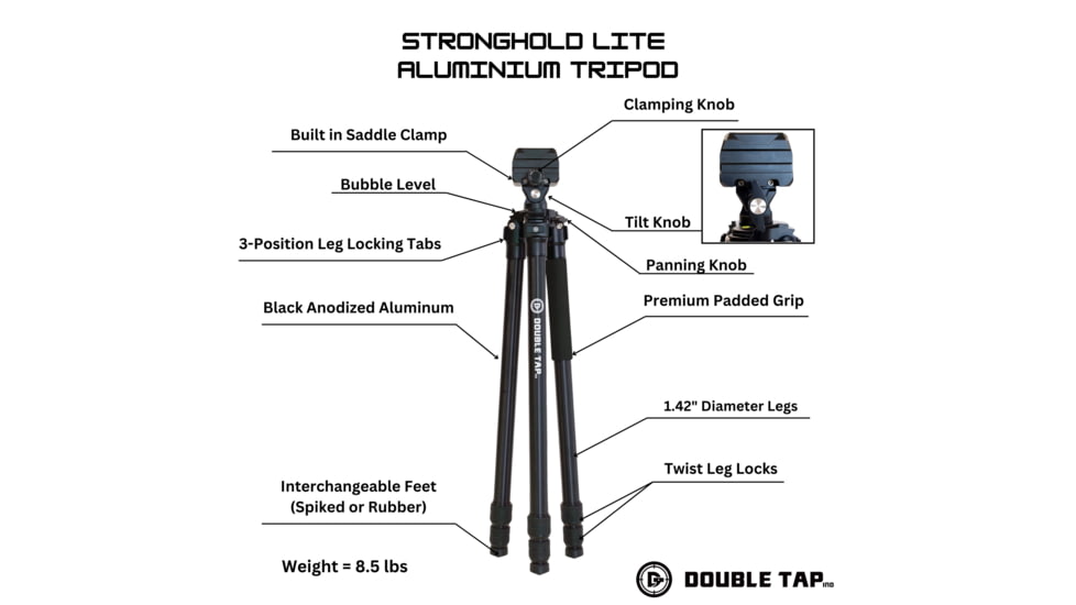 Double Tap Industries Stronghold Lite Aluminum Tripod w/Fixed Saddle Clamp, Black, 36mm, TRI-A-001F